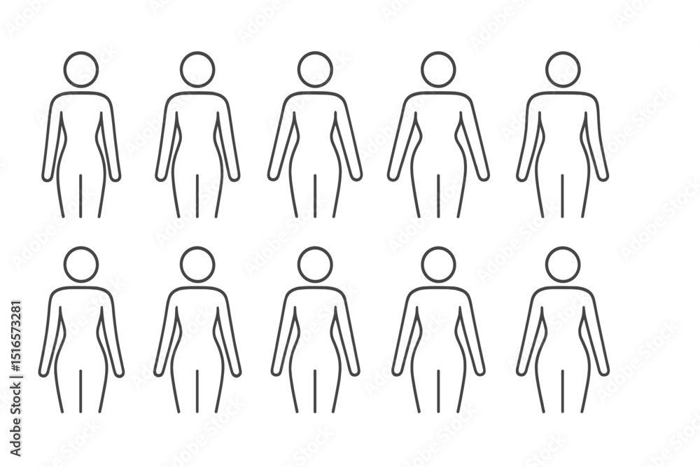 Poster Different poses of human figures in simple outlines for art and design projects