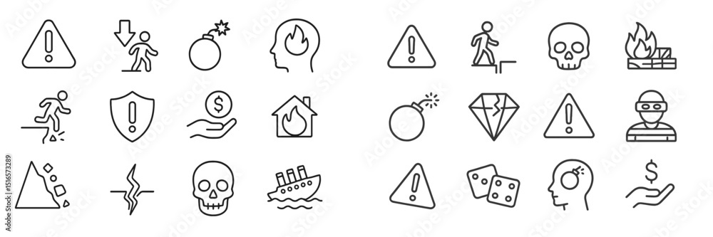 Poster Collection of warning icons representing various hazards and safety issues displayed on a simple background