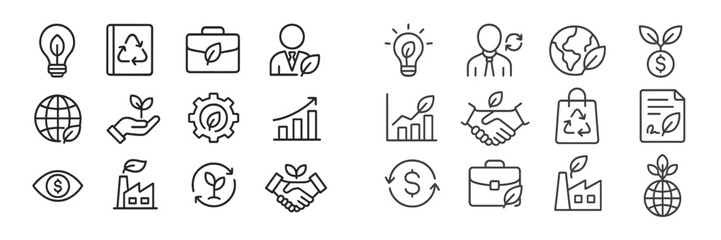 Fototapeta premium Icons representing sustainability, eco-friendly business practices, and environmental responsibility concepts in a modern design