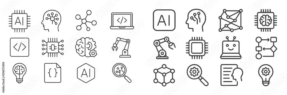 Fototapete Collection of AI and technology icons representing various concepts in artificial intelligence and machine learning