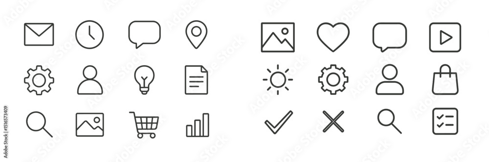 Poster Various simple icons representing communication, organization, and social interaction in a minimalistic design