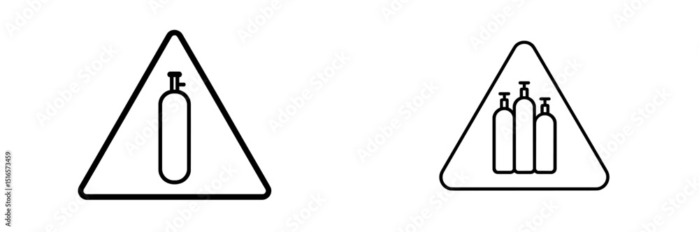 Poster warnings indicate gas cylinder safety with single and multiple tank symbols in clear black and white
