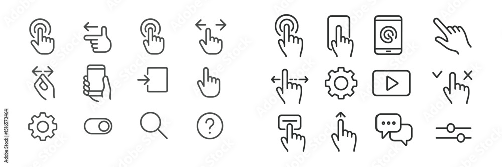 Poster User interface gesture icons for touch screens and smart devices featuring various hand movements and actions