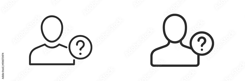 Poster Illustrations of two figures with question marks, symbolizing uncertainty or inquiry in a minimalist style
