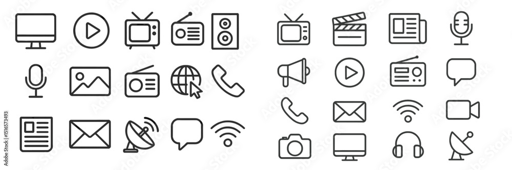 Aufkleber Various digital and communication icons organized in a grid layout illustrating modern media and technology elements