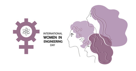 international women engineering day.  line art vector illustration for banner, poster, card