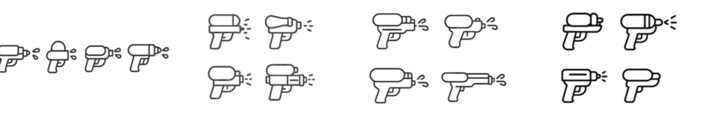 Fototapeta premium Illustrations of various types of toy guns with sound effects in a playful design style