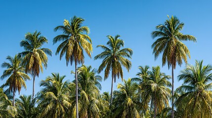 Obraz premium Palm trees against a vibrant blue sky.