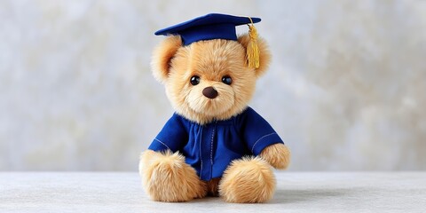 photo of cute and cuddly teddy bear dressed like graduation 