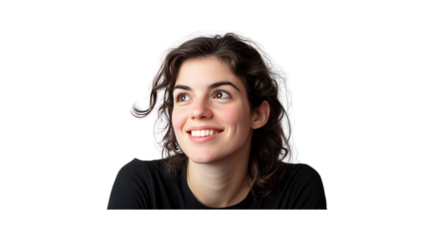 Hopeful Young Woman Looking Upward, Smiling, Head and Shoulders Portrait