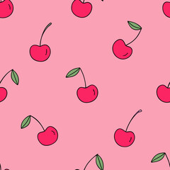 cherry seamless pattern print design on pink 