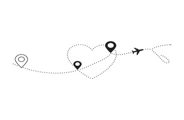 Minimalist Heart-Shaped Travel Route Airplane Flight Path Design