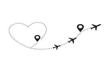 Minimalist Heart-Shaped Travel Route Airplane Flight Path Design