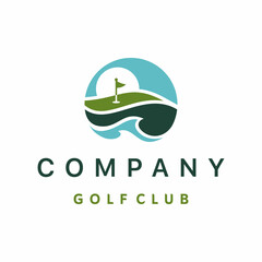 Golf Club Logo with Ocean Waves and Flag