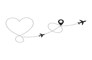 Minimalist Heart-Shaped Travel Route Airplane Flight Path Design
