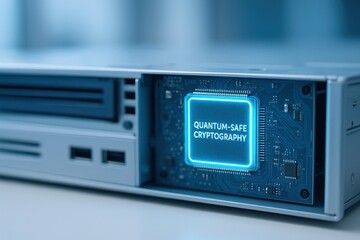 quantum-safe cryptography chip installed in modern computer hardware showcasing advanced technology and security for data protection and future innovations