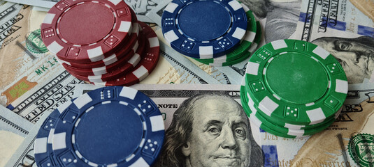 Stack of Money With Poker Chips