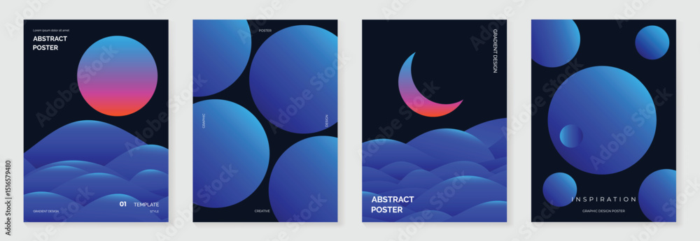 Poster modern gradient poster background vector set.cover template with blue perspective geometric prism sh