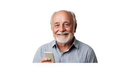 Happy Senior Man Using Smartphone, Smiling Elderly Person with Mobile Phone