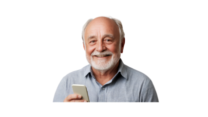 Happy Senior Man Using Smartphone, Smiling Elderly Person with Mobile Phone