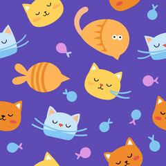 seamless cat pattern   sleeping cats  yarn balls