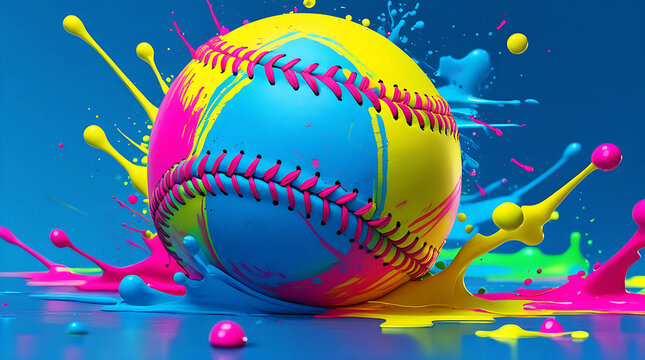 Vibrant Softball Exploding with Color