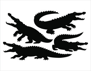 Fototapeta premium Dangerous Crocodile Silhouettes – Black Animal Vectors