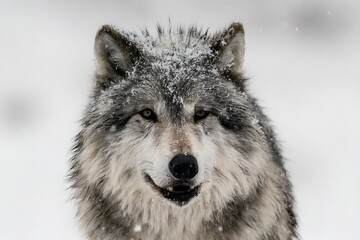 Wolf portrait in winter snowy landscape