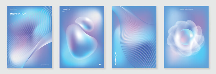 Modern gradient poster background vector set.Cover template with blue perspective geometric prism shapes, line. Ideal design for social media, cover, banner, flyer.