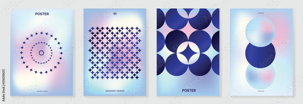 Poster modern gradient poster background vector set.cover template with blue perspective geometric prism sh