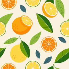 seamless citrus branch pattern   orange  lemon 