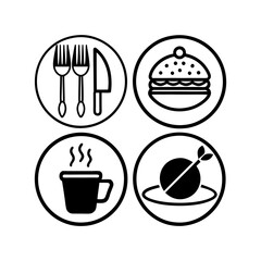 each one is a different icon plate and cutlery silhouette vector