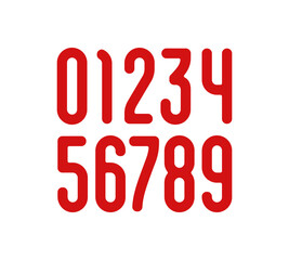 Slim rounded numbers set, tall numerals 0 to 9 made in art style, vector illustration 10EPS