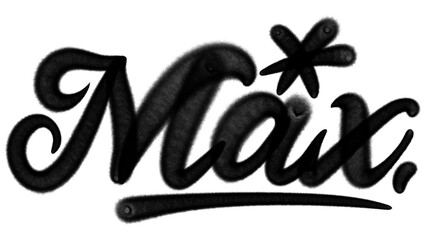 Graffiti tag of the word "MAX" in black spray paint style. Urban street art on transparent background, symbolizing maximum power, energy, and bold masculine attitude in hip hop and street culture.