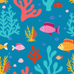 seamless coral reef pattern   corals  seaweed  