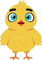 Cute yellow baby chick with big blue eyes cartoon vector illustration 