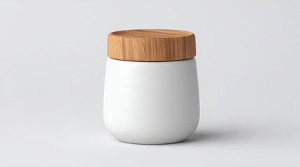 Photorealistic small stainless steel kitchen composter bin with bamboo wood lid on white background