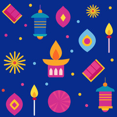 seamless diwali lantern and firecracker pattern