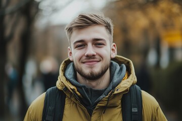 Friendly young man in yellow jacket
