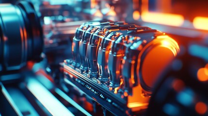A close up of a machine with a glowing engine