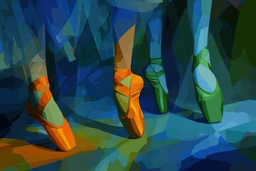 Naklejka na ściany i meble Colorful ballet shoes showcase vibrant dance styles in artistic formation