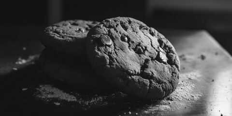 Close-up of dark dough with specks of flour
