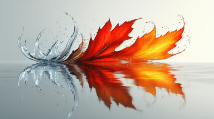 A striking image of colorful leaves creating a stunning splash on reflective water. This artwork captures the essence of autumn with vibrant colors, evoking tranquility and beauty in nature