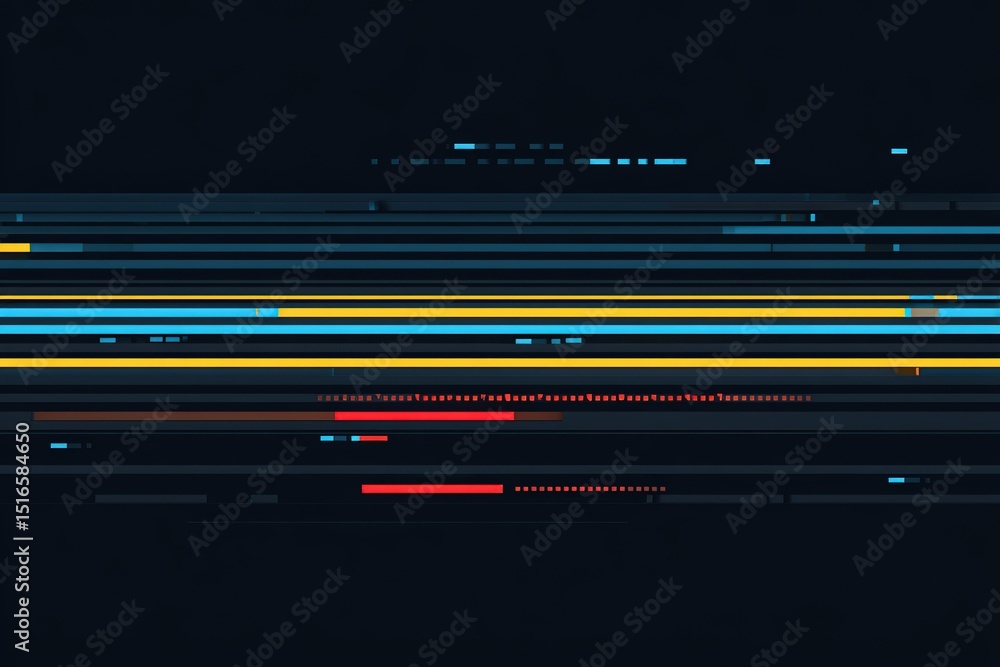 Poster digital abstract artwork with bright lines creating dynamic patterns and shapes in dark background