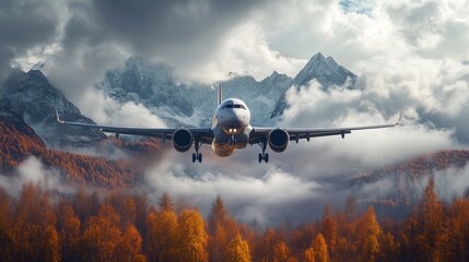 Mountain Airplane Takeoff at Sunset