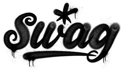 Graffiti tag of the word "SWAG" in black spray paint style. Urban street art on transparent background, representing confidence, style, and bold masculine energy in hip hop and street culture designs. © dirtyfellas