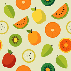 seamless fruit mix pattern   sliced kiwi  mango 