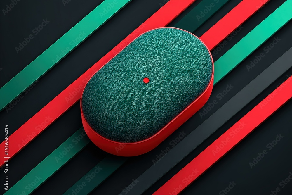 Poster modern speaker design with vibrant colors and sleek lines in a minimalist setting