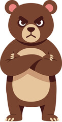 Fototapeta premium Angry brown bear cartoon character standing with crossed arms illustration 