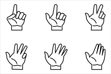 Obraz premium Set of hand gestures linear icons, vector illustration on white background.
